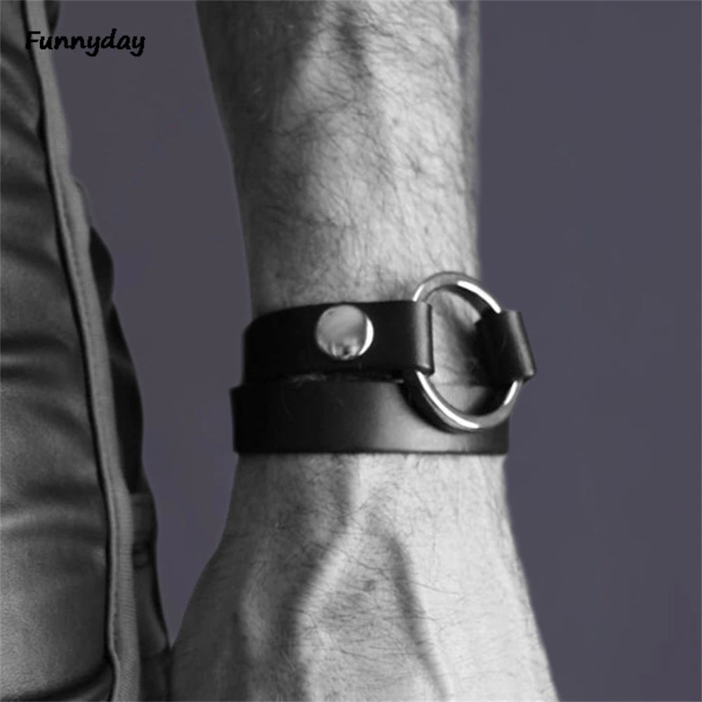 Gay Rave Harness Mens Belt PU Leather Bracelet Sex Toys For Men Lingerie Underwear Garter Belt Wristband Punk Jewelry