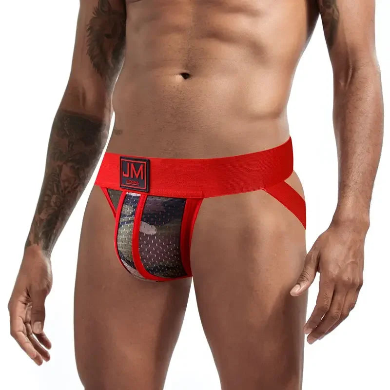 Jockmail Men Underwear Sexy Gay Jockstraps Tanga Athletic Supporter Men Underwear Jock Strap Camouflage Green Mesh Breathable - Cosmic Twink