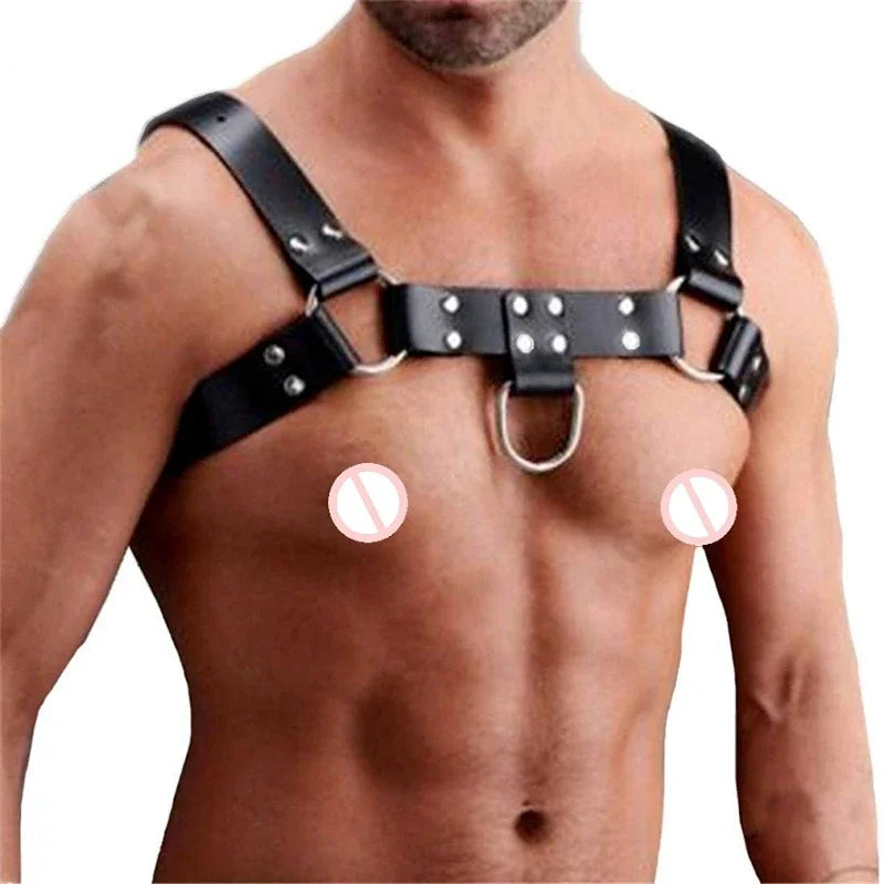 Punk Rave Clubwear Toys for Man Genuine PU Men's Sexy Bondage Restraints Leather Belt Chest Straps Harness Gay Buckles - Cosmic Twink
