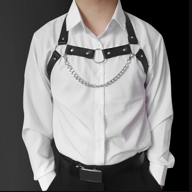 Man Leather Punk Chest Straps Harness Belt Carnivals Dance Costume - Cosmic Twink