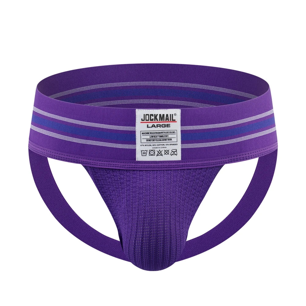 JOCKMAIL Mens Athletic Supporter Jockstrap with 3 Inch Wide Waistband Gym Workout Jock Strap Brief Mesh Pouch Sexy Gay Underwear - Cosmic Twink
