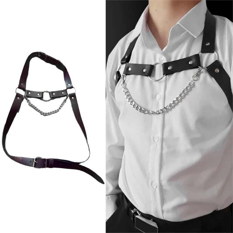 Man Leather Punk Chest Straps Harness Belt Carnivals Dance Costume - Cosmic Twink