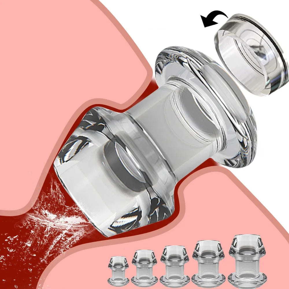 Hollow Speculum Peeking Anal Beads Butt Plug with Stopper Expander Tunnel Transparent Anus Dilation Adult Women Men Gay - Cosmic Twink