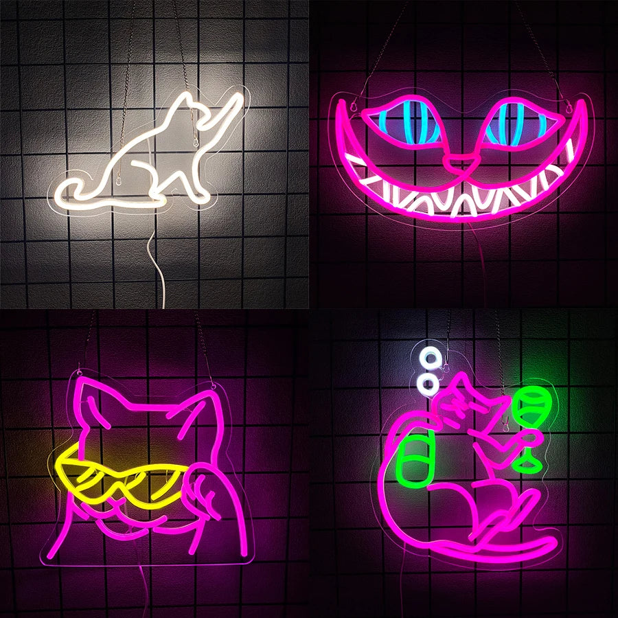 Cat Neon Sign for Wall Decor，Cat Lover Led  Light Up Signs for Bedroom Man Cave Home Animal Bar Pet Shop Birthday Party Decor - Cosmic Twink