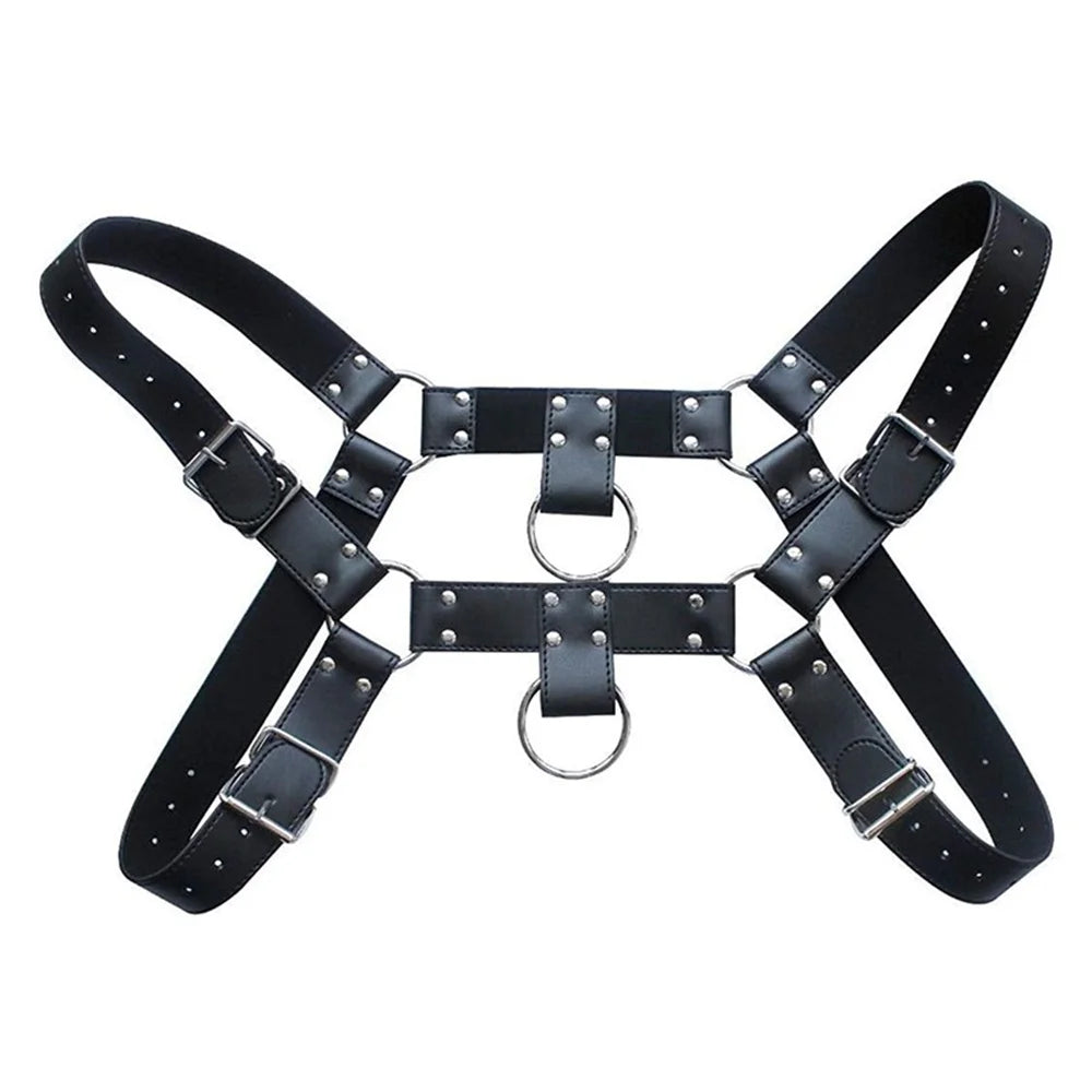 Gay Rave Harness Men Black Adjustable Leather Double Shoulders Punk Costume Straps Adult BDSM Bondage Belt Lingerie Sex Toys - Cosmic Twink