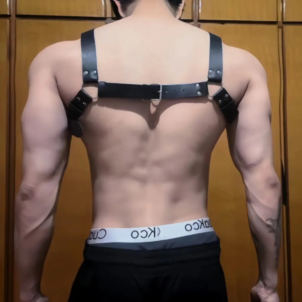Gay Rave Harness Sexy Chest Body Harness Straps Lingerie PU Leather Bondage Clubwear Costume Sex Toys For Men Lingerie Underwear - Cosmic Twink