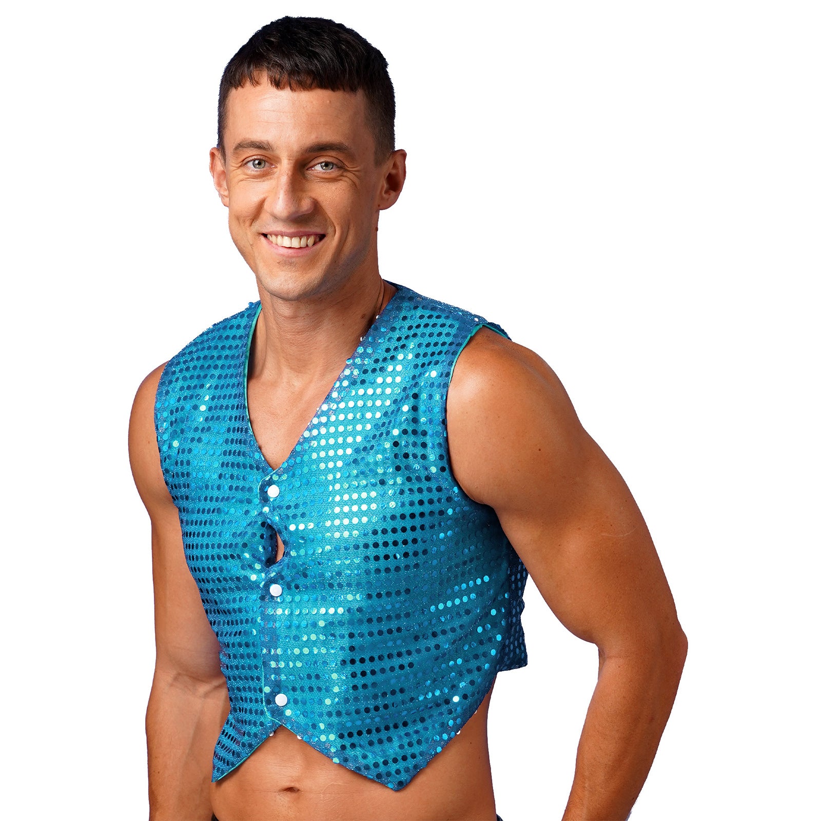 Mens Shiny Sequined Vest Tops V Neck Disco Irregular Hem Waistcoat Hiphop Jazz Dance Festival Rave Outfits Performance Costume - Cosmic Twink