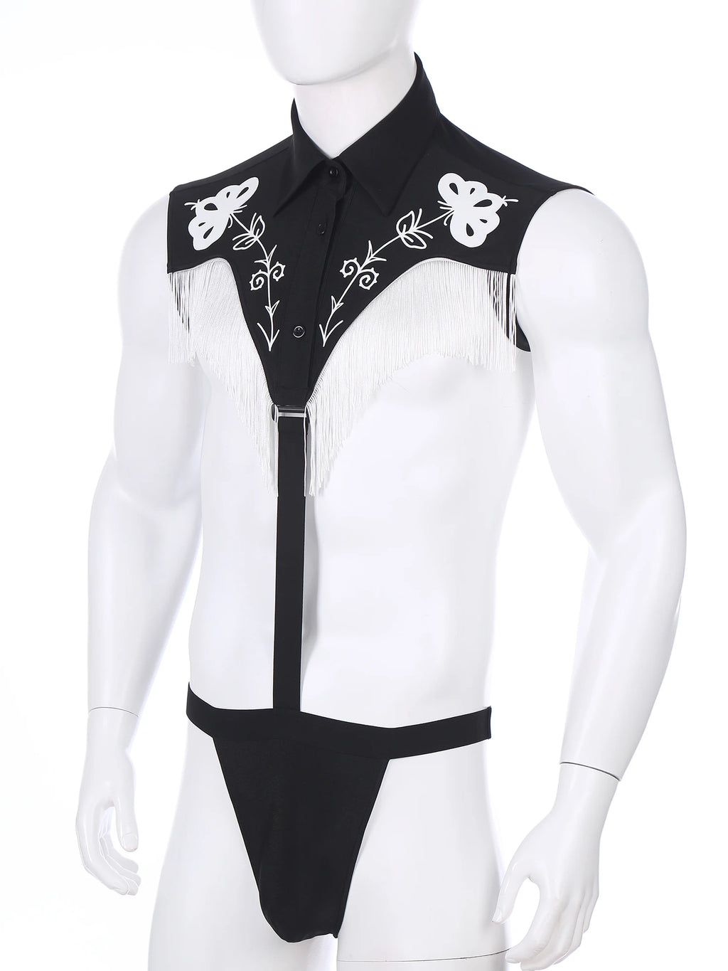 Mens Jockstrap Gay Lingerie Mini Bikini Thongs Bodysuit Underwear Sexy Western Cowboy Club Wear Printed Fringe Tassels Jumpsuit