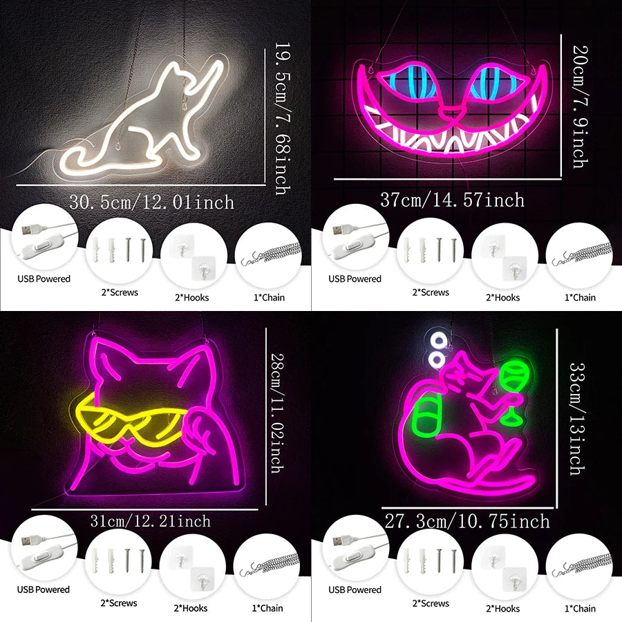 Cat Neon Sign for Wall Decor，Cat Lover Led  Light Up Signs for Bedroom Man Cave Home Animal Bar Pet Shop Birthday Party Decor - Cosmic Twink
