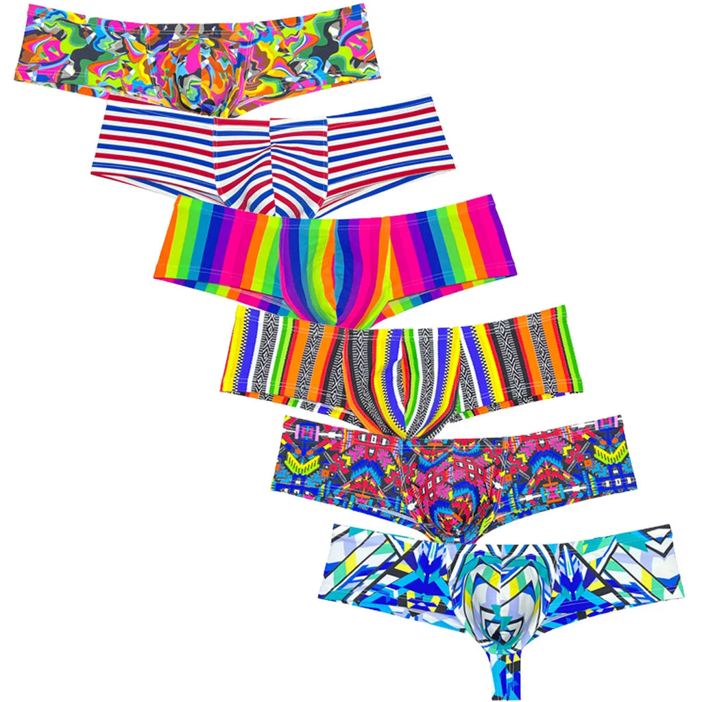 Sexy Mens Print Swim Thongs Ultrathin Quick-dry Swimwear Low-rise Bikini-Style Back Briefs Underwear Elastic Boxer Shorts Beach - Cosmic Twink