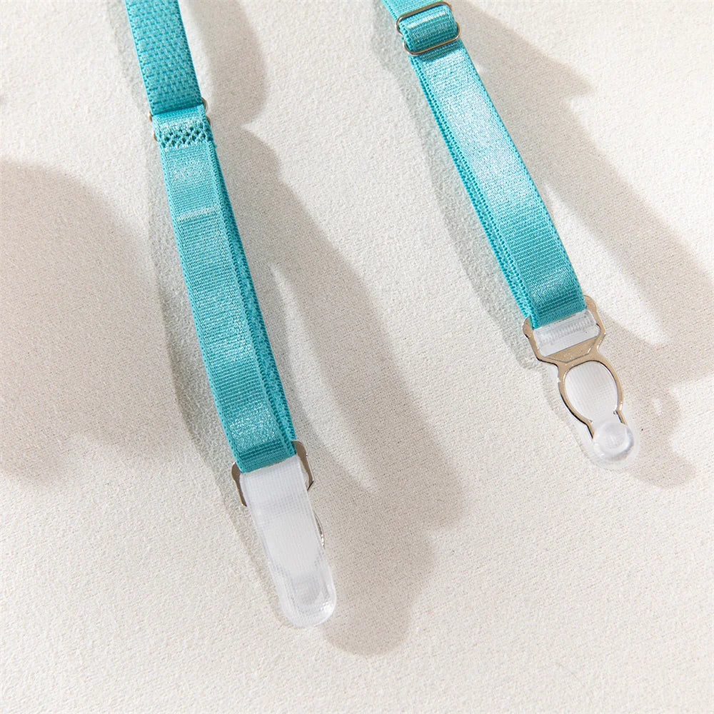 Krasapt Delicate Blue Lace Lingerie 4 Pcs Sets Fancy Mesh Patchwork Transparent Bras And Thongs Garter Suits Erotic Intimate Set - Cosmic Twink