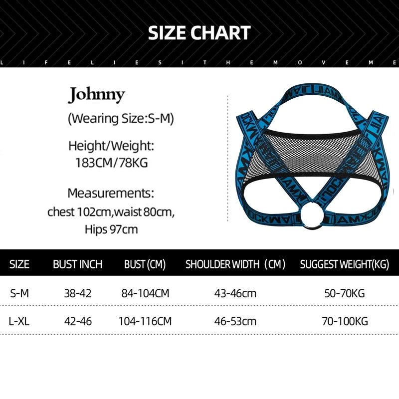 JOCKMAIL Men Halter Neck Elastic Body Chest Harness Sexy Bondage Lingerie Shoulder Straps Ring Clubwear Stage Gay Underwear New - Cosmic Twink