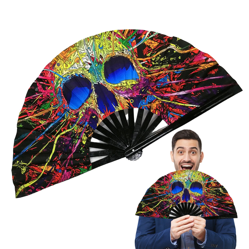 DJ Folding Fan Bar Disco Dance Fan Halloween Skull Print Hand Fan LGBT Gay Pride Rainbow Fan Chinese Kung Fu Folding Fan - Cosmic Twink