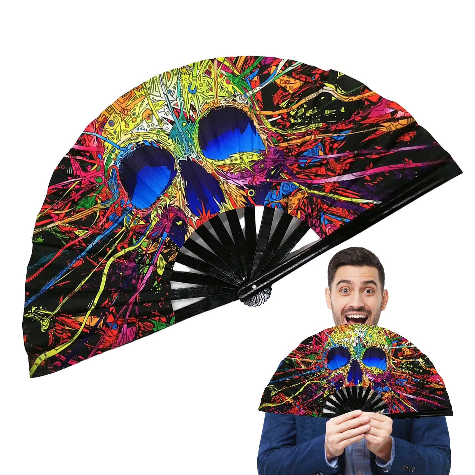 DJ Folding Fan Bar Disco Dance Fan Halloween Skull Print Hand Fan LGBT Gay Pride Rainbow Fan Chinese Kung Fu Folding Fan - Cosmic Twink