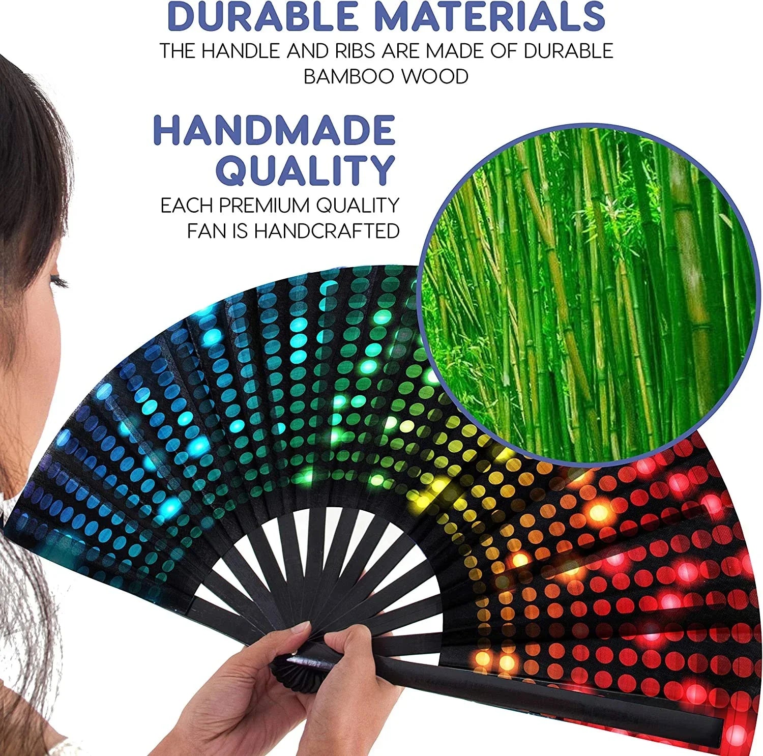 1-3Pcs Large Chinese Rave Folding Hand Fan Rainbow Fan Wedding Dance Kung Fu Fan for Art Craft Gift Festival Party Home Decor - Cosmic Twink