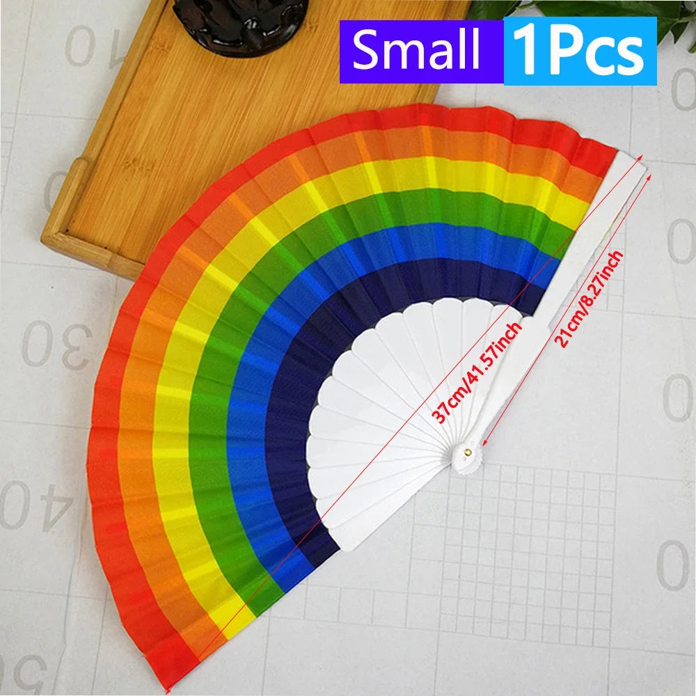 1-3Pcs Large Chinese Rave Folding Hand Fan Rainbow Fan Wedding Dance Kung Fu Fan for Art Craft Gift Festival Party Home Decor - Cosmic Twink