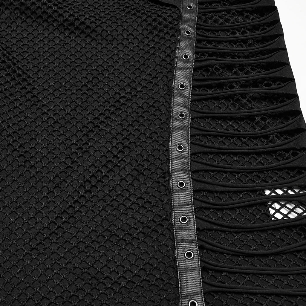 PUNK RAVE Men's Punk Cut Features Mesh Vest Novel Style Personality Cool Handsome Dark Tops Tees Men Clothing - Cosmic Twink