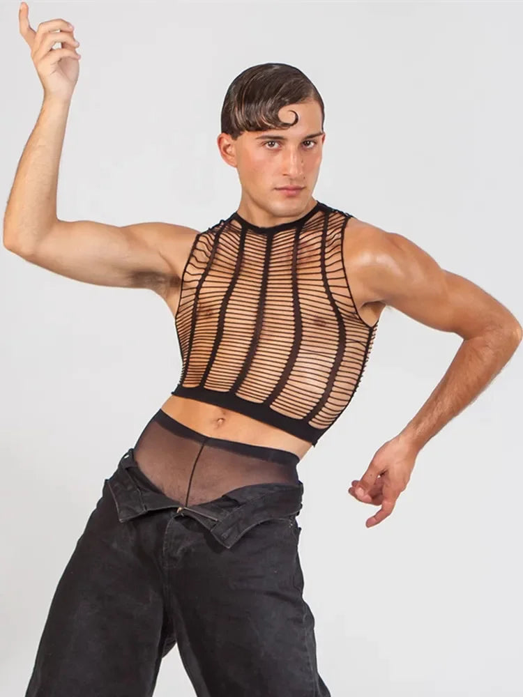 Adult Gay Couple Sex Clothing Elastic Underwear Set Fishnet Transparent Body Suits Sensual Sissy Jumpsuit Erotic Babydoll Tight