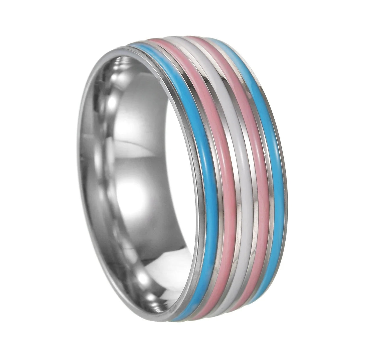 8MM Multicolor Rainbow Ring For Women Men LGBT Lebian Gay Jewelry Titanium Steel Wedding Engagement Rings Gifts Accessory - Cosmic Twink