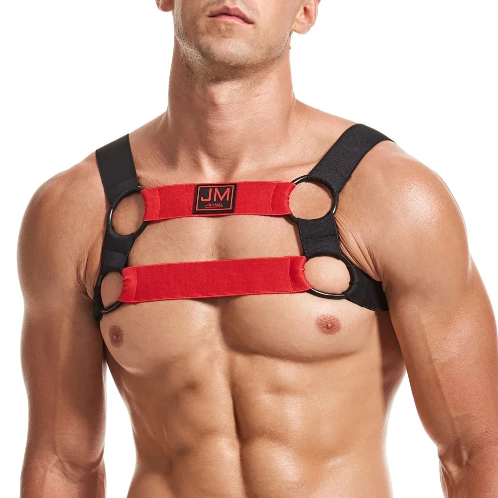 JOCKMAIL Letter Harness Men Sexy Shoulder Straps Chest Bondage Muscle Halter Belt Club Party Hollow Costume Gay Men Bodysuite - Cosmic Twink