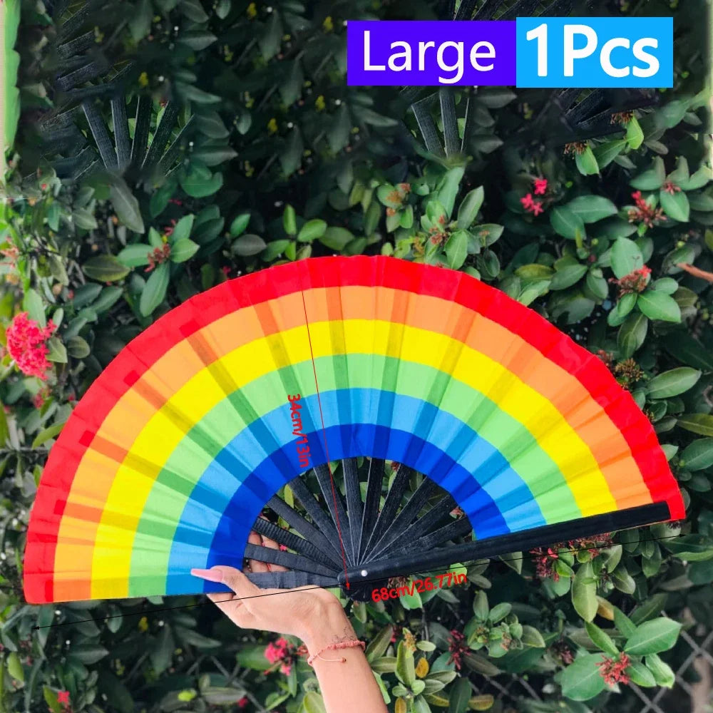 1-3Pcs Large Chinese Rave Folding Hand Fan Rainbow Fan Wedding Dance Kung Fu Fan for Art Craft Gift Festival Party Home Decor - Cosmic Twink