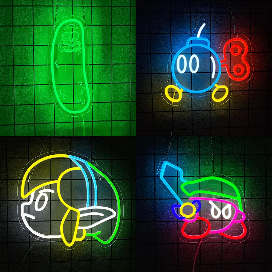 Neon Sign Anime Rick LED Neon Lights for Wall Decor,Bomb LED Sign Anime Decor for Man Cave, Bedroom, Game Room, Pickle Party - Cosmic Twink