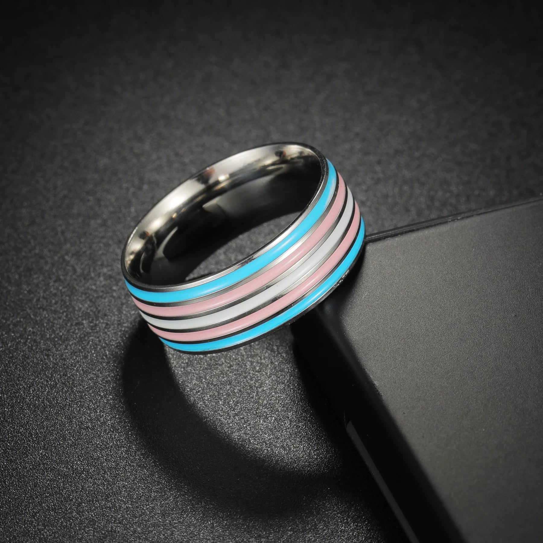 8MM Multicolor Rainbow Ring For Women Men LGBT Lebian Gay Jewelry Titanium Steel Wedding Engagement Rings Gifts Accessory - Cosmic Twink