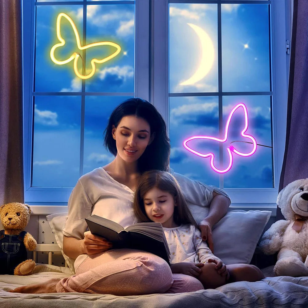 Butterfly Neon Sign USB/Battery Powered Cat LED Neon Light Skull Neon Lamp Wall Art Decor for Home Bedroom Birthday Gift Wedding - Cosmic Twink