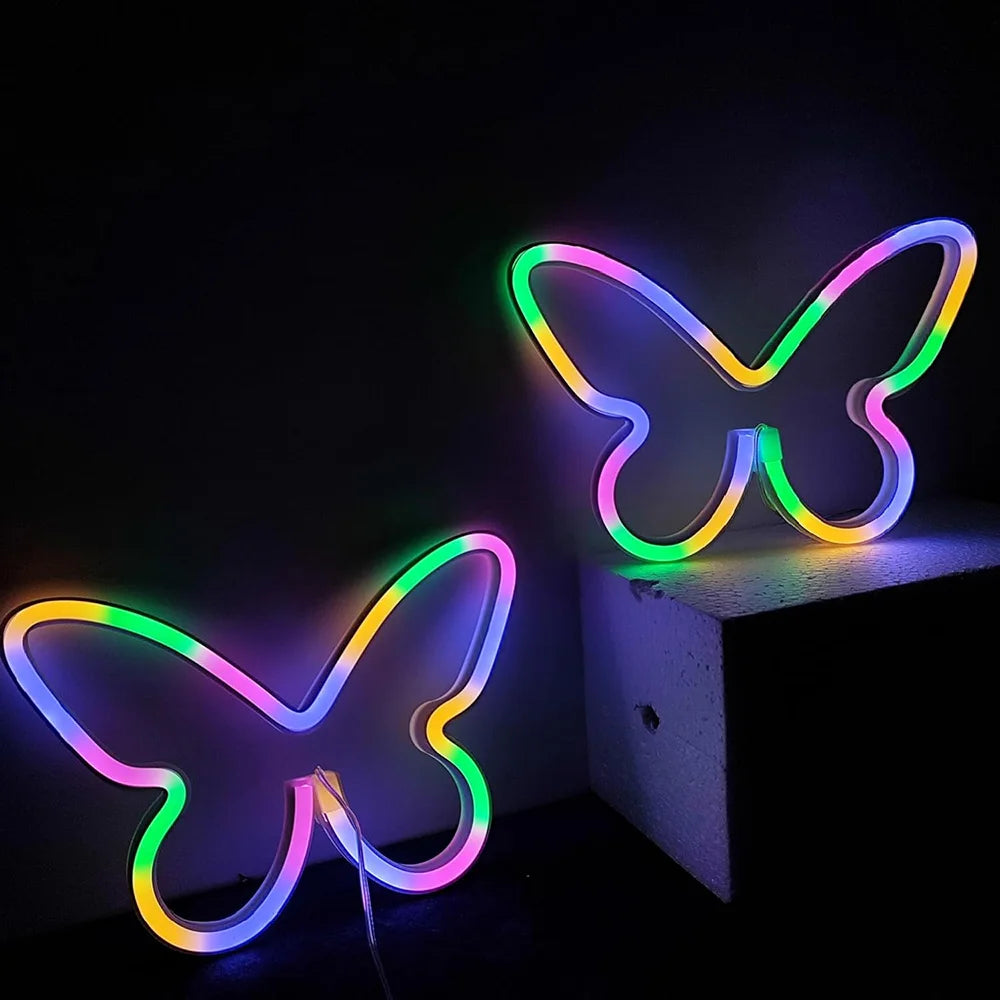 Butterfly Neon Sign USB/Battery Powered Cat LED Neon Light Skull Neon Lamp Wall Art Decor for Home Bedroom Birthday Gift Wedding - Cosmic Twink