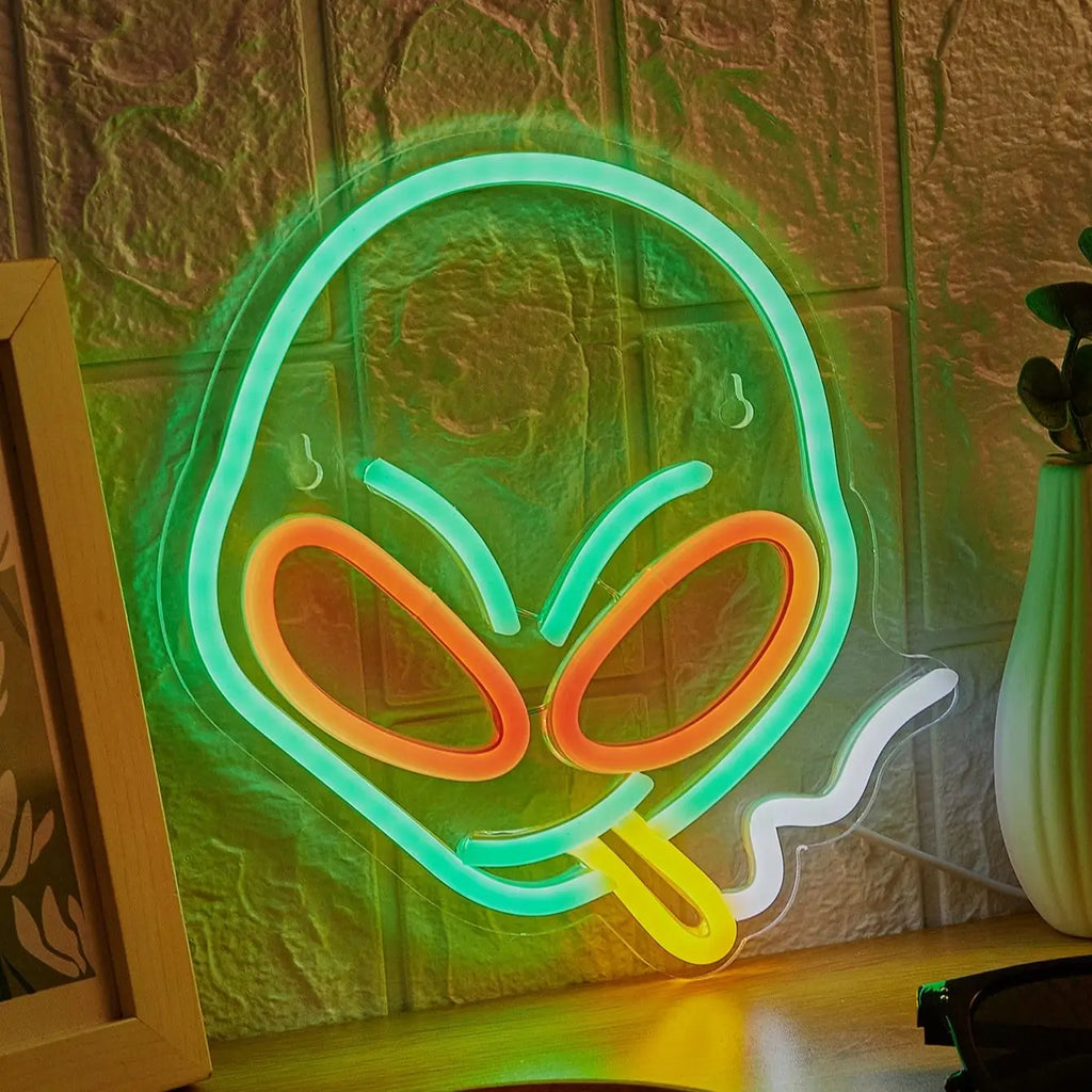 Chi-buy LED Neon Alien Smoking Neon Signs Night Light 3D Wall Art & Game Room Bedroom Living Room Decor Lamp Signs - Cosmic Twink