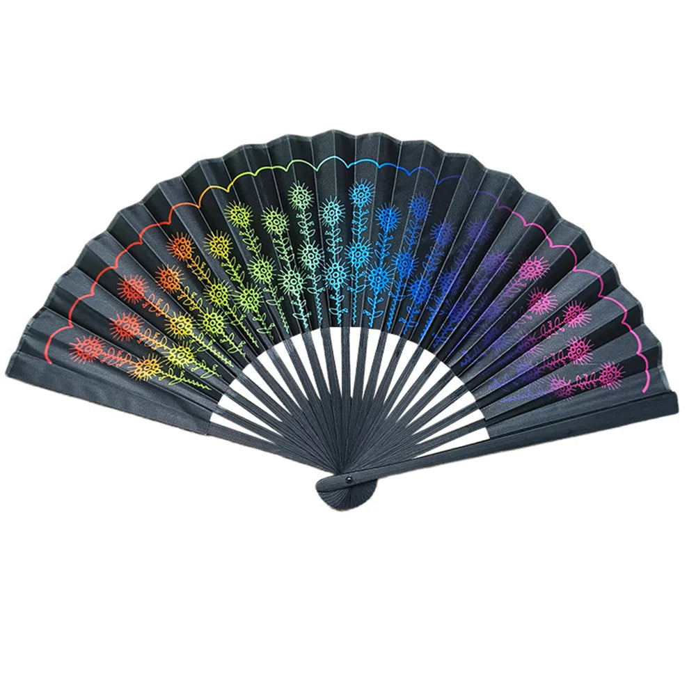 2024 Bamboo Bone Folding Fan Colorful Rave Fans Vibrant Bamboo Hand Fans for Festival Dancing Parties Decorative Gifts for Men - Cosmic Twink
