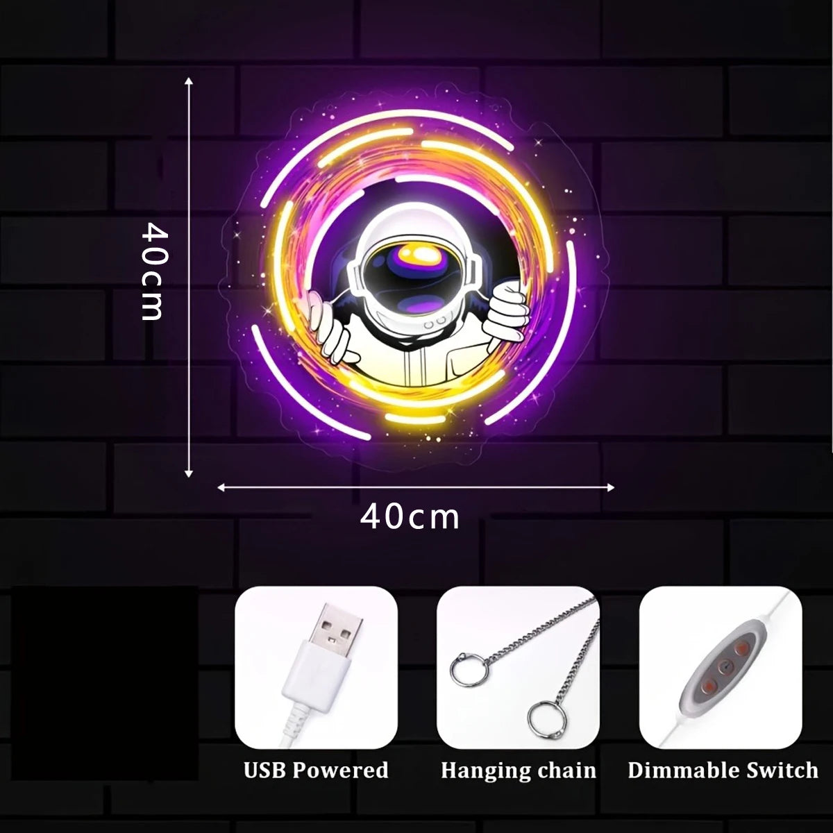 Astronaut Neon Sign Home Wall Decor USB Powered Dimmable Suitable for Game Room Party Art Shop Decor Gifts for Friends - Cosmic Twink