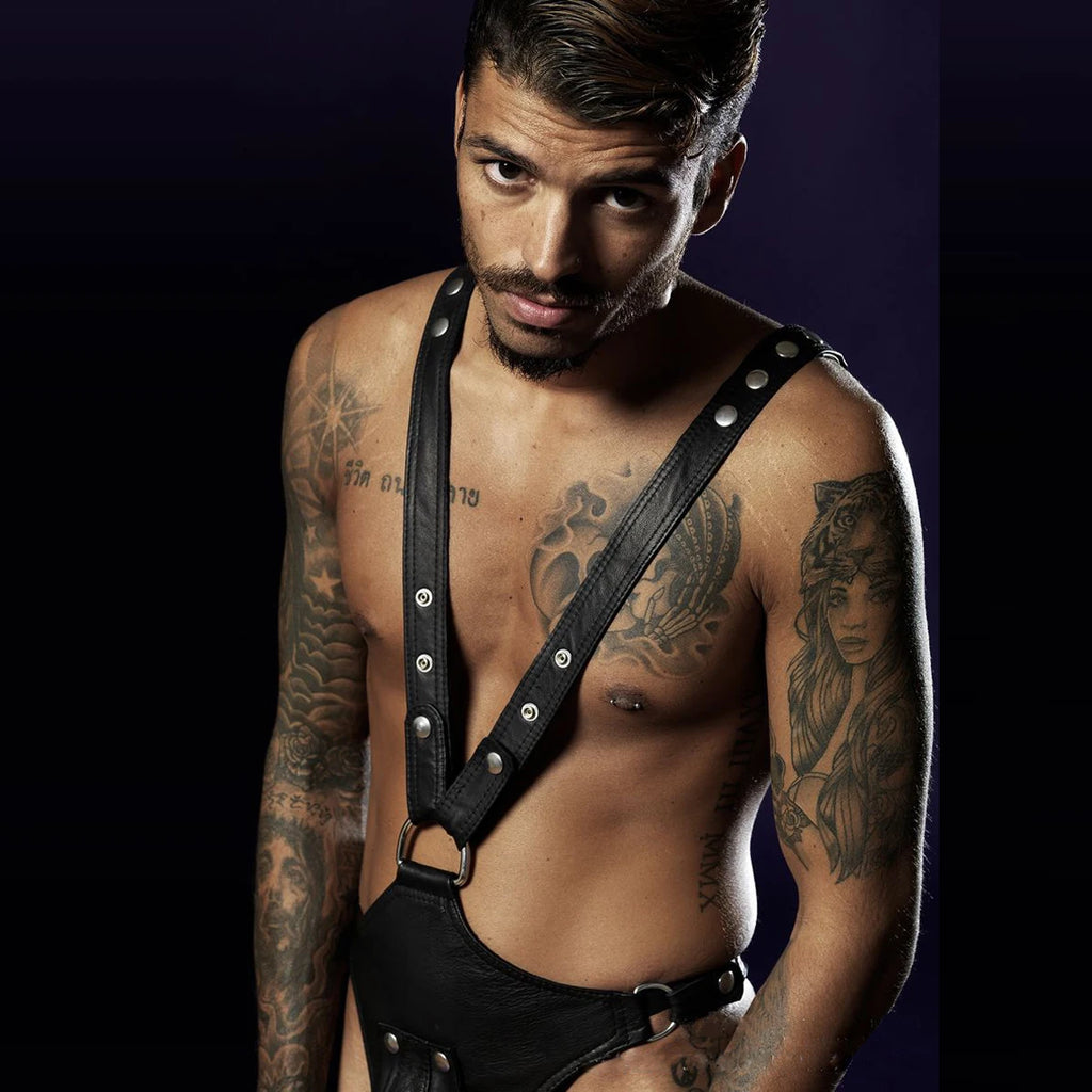 Hot Erotic Underwear BDSM Fetish Costume Men Gay Leather Harness Body Bondage Belt Strap Punk Rave Cock Cage Chastity Panties - Cosmic Twink