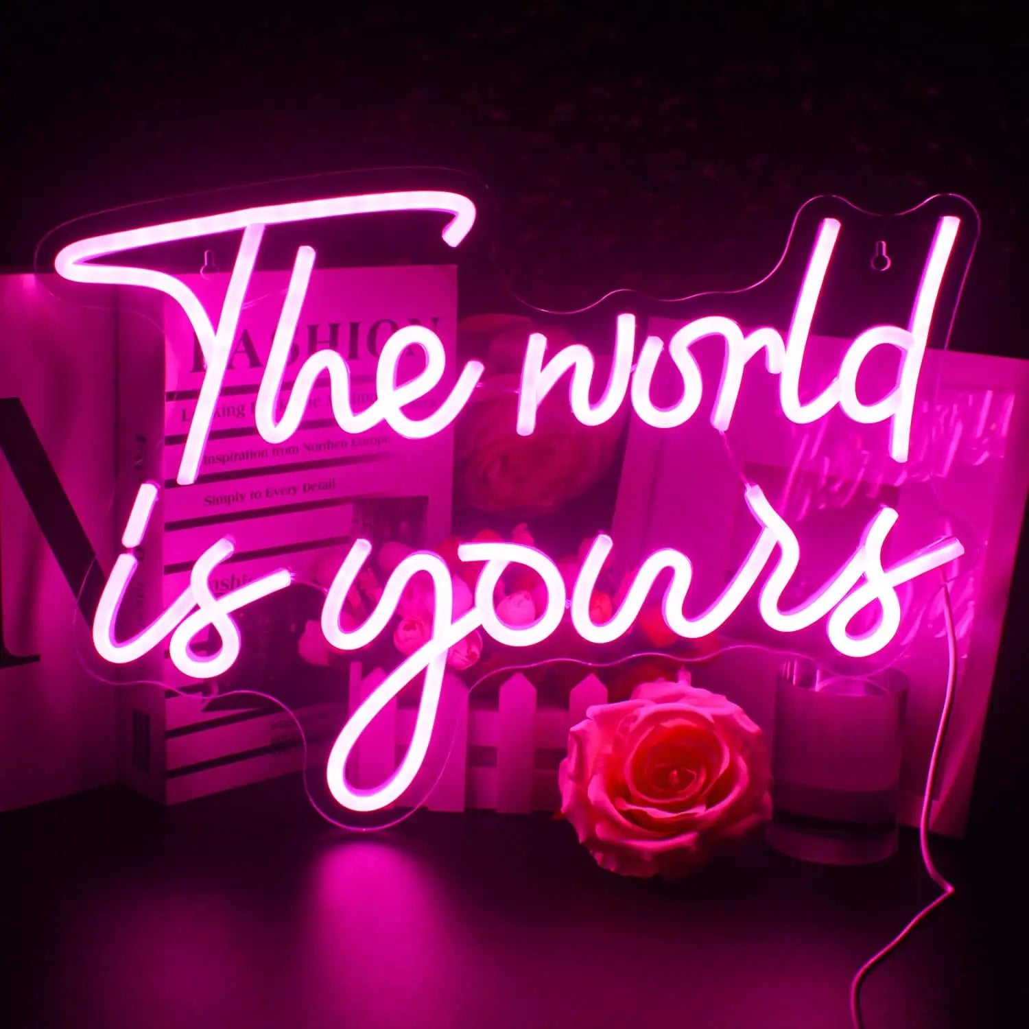 The World Is Yours Neon Sign Carved Planet LED Neon Light Sign for Office Wedding Man Cave Game Room Wall Decor Birthday Gift - Cosmic Twink
