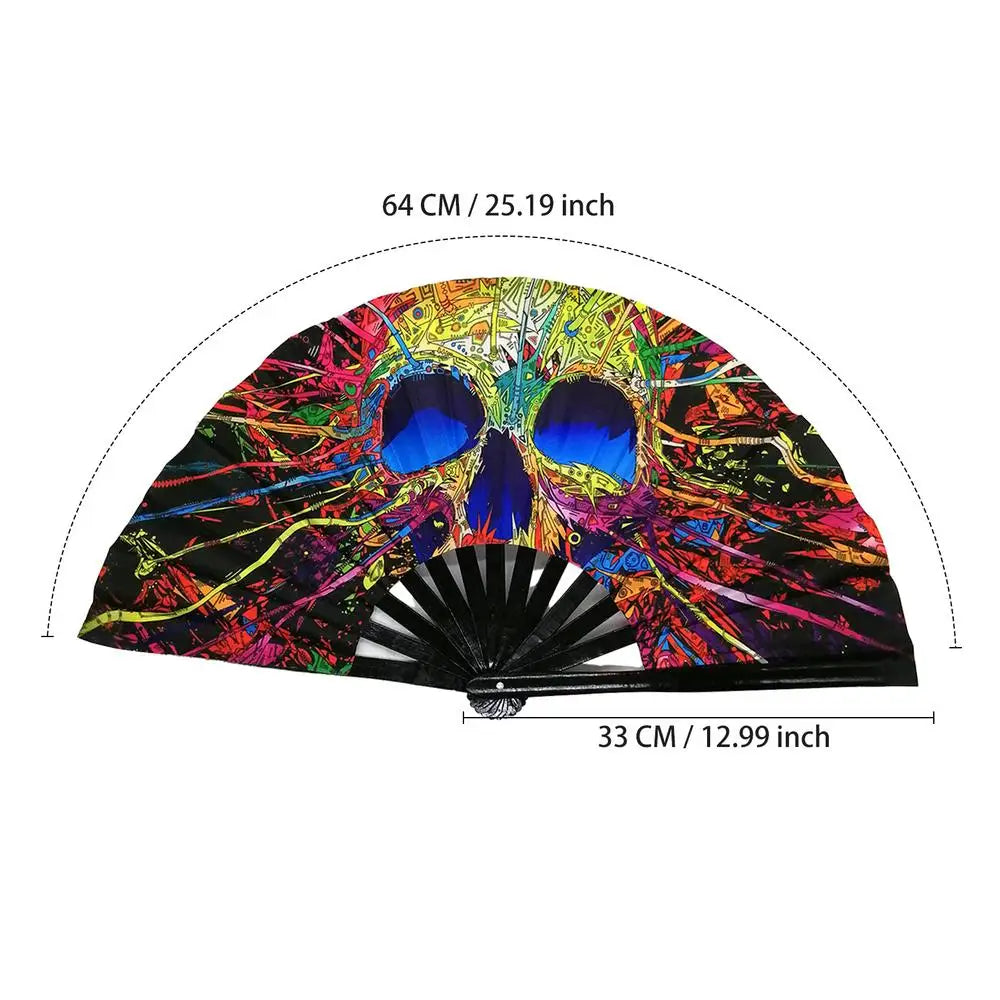 DJ Folding Fan Bar Disco Dance Fan Halloween Skull Print Hand Fan LGBT Gay Pride Rainbow Fan Chinese Kung Fu Folding Fan - Cosmic Twink
