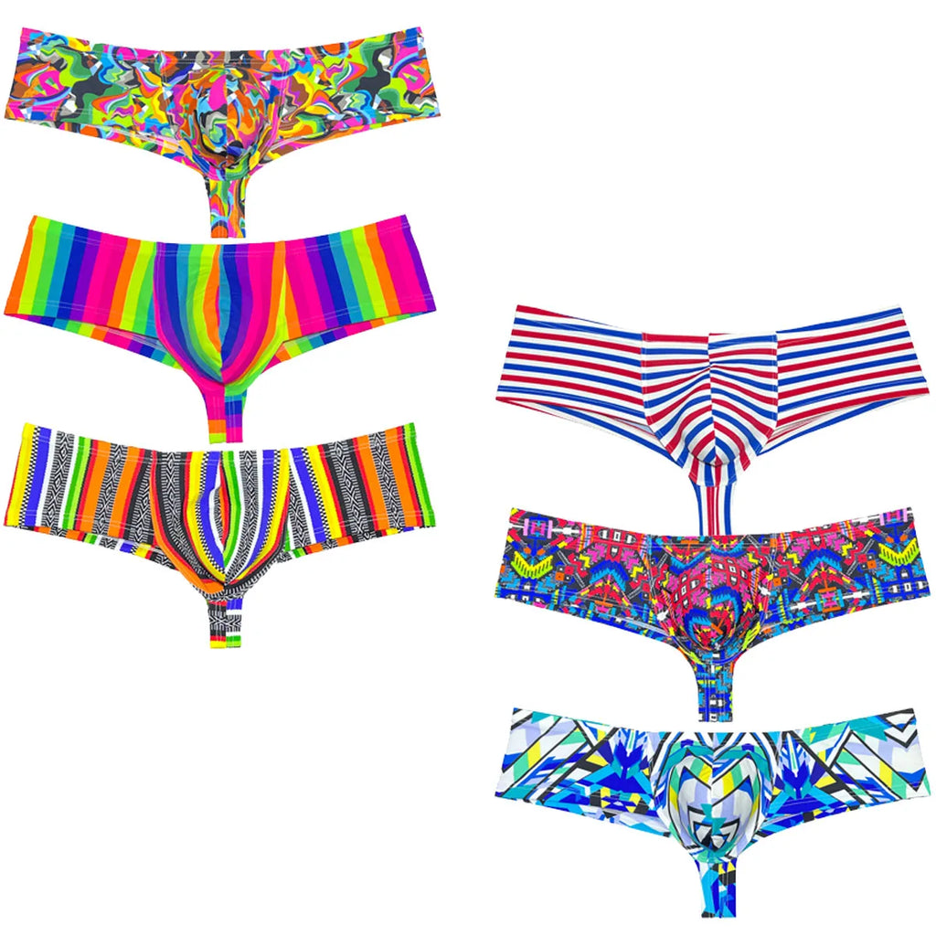 Sexy Mens Print Swim Thongs Ultrathin Quick-dry Swimwear Low-rise Bikini-Style Back Briefs Underwear Elastic Boxer Shorts Beach - Cosmic Twink