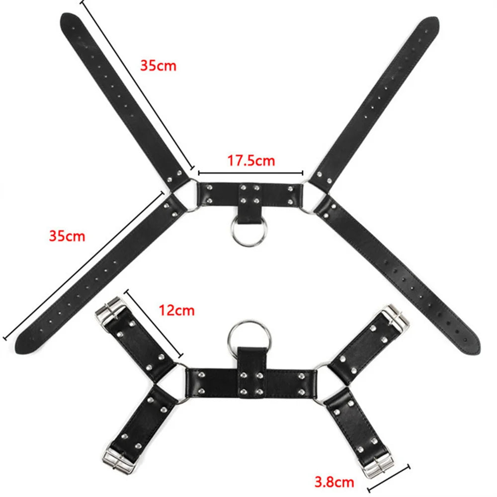 Gay Rave Harness Men Black Adjustable Leather Double Shoulders Punk Costume Straps Adult BDSM Bondage Belt Lingerie Sex Toys - Cosmic Twink