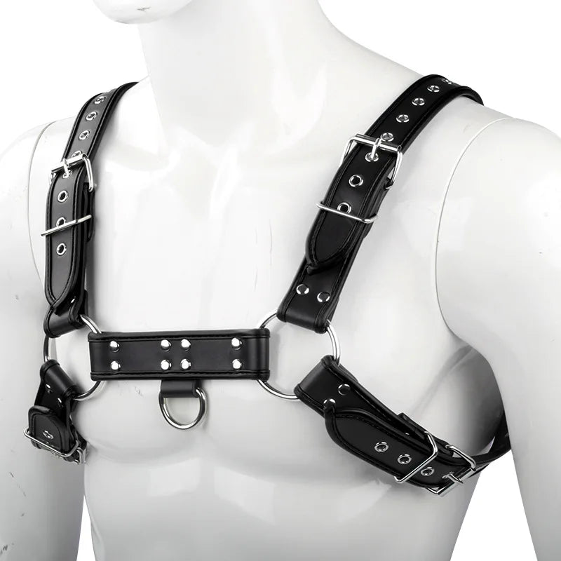 Fetish Gay Faux Leather Chest Harness Men Adjustable Sexual Body Bondage Cage Harness Belts Rave Gay Clothing for Adult Sex - Cosmic Twink