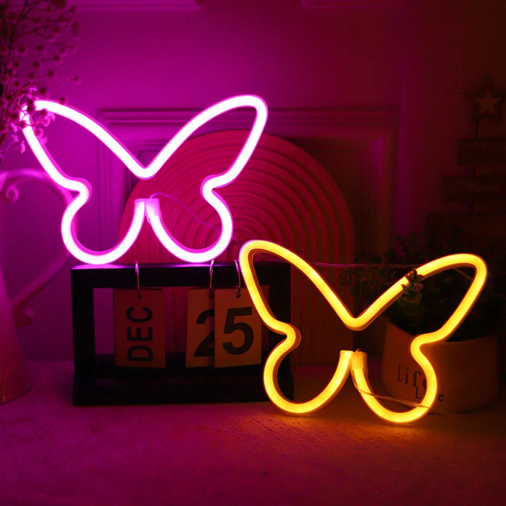 Butterfly Neon Sign USB/Battery Powered Cat LED Neon Light Skull Neon Lamp Wall Art Decor for Home Bedroom Birthday Gift Wedding - Cosmic Twink