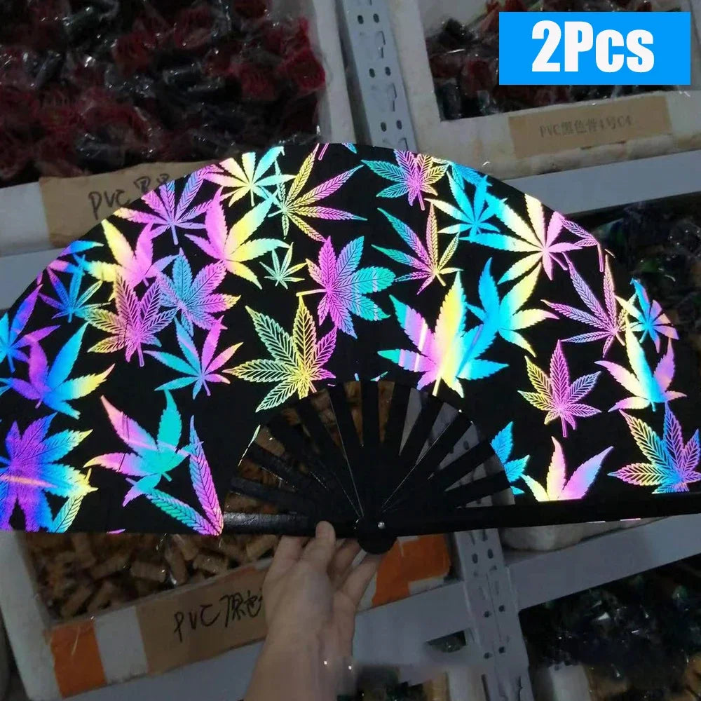 1-3Pcs Large Chinese Rave Folding Hand Fan Rainbow Fan Wedding Dance Kung Fu Fan for Art Craft Gift Festival Party Home Decor - Cosmic Twink