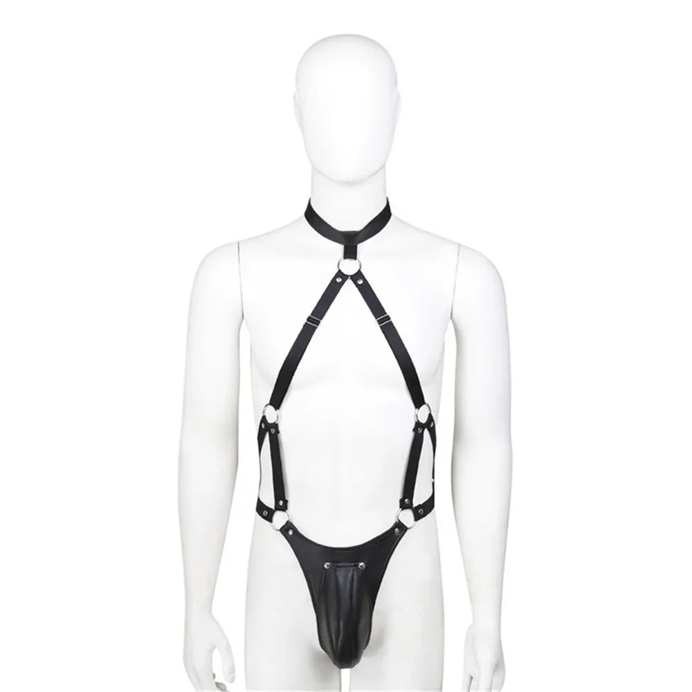 Gay Rave Harness Male Leather Lingerie Chest Crossed Harness Belts Fetish Body Bondage Clothing BDSM Sexual Straps