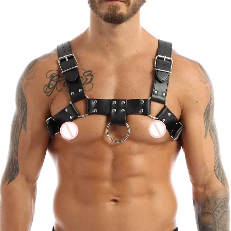 Punk Rave Clubwear Toys for Man Genuine PU Men's Sexy Bondage Restraints Leather Belt Chest Straps Harness Gay Buckles - Cosmic Twink