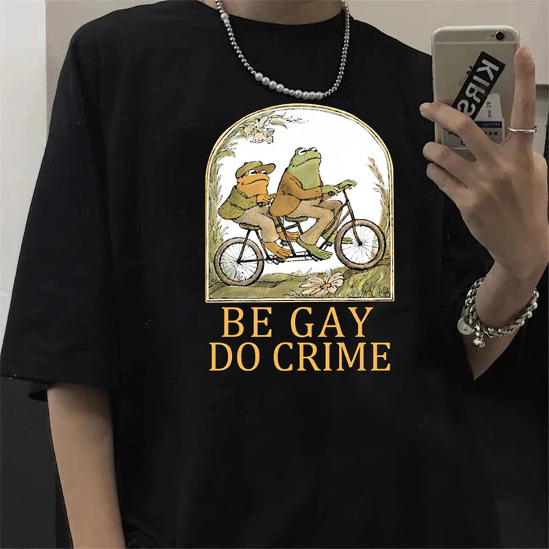Frog and Toad Be Gay Do Crime T Shirt Men Harajuku Anime Short Sleeve Tshirt Retro Cartoon Graphic Tees Unisex Tops T-shirt Male - Cosmic Twink
