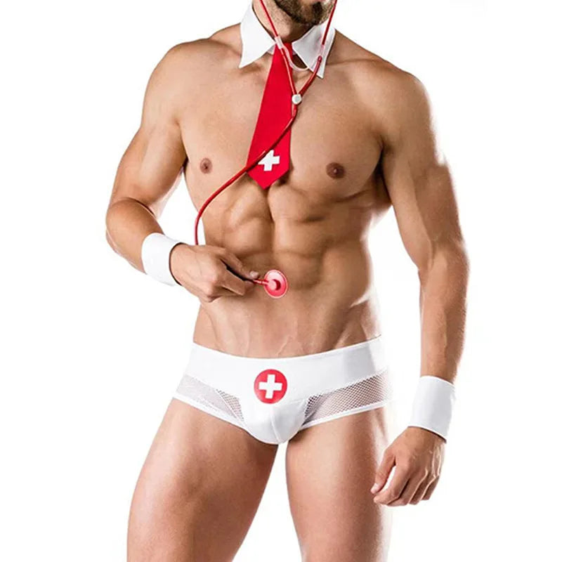 Men's Sex Doctor Uniform Cosplay Costume Nightclub Male DS Doctor Set Roleplay Tight Shorts Bar Performance Game Suit Sex Outfit