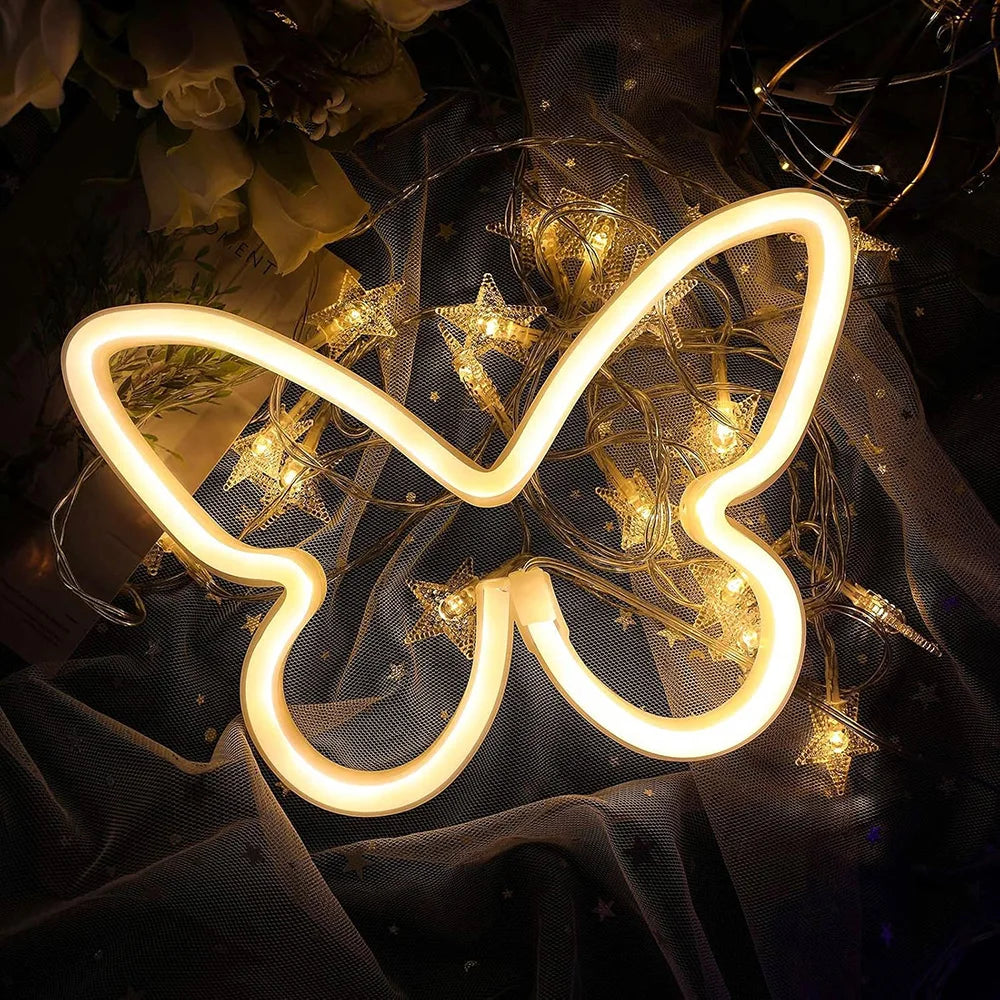 Butterfly Neon Sign USB/Battery Powered Cat LED Neon Light Skull Neon Lamp Wall Art Decor for Home Bedroom Birthday Gift Wedding - Cosmic Twink