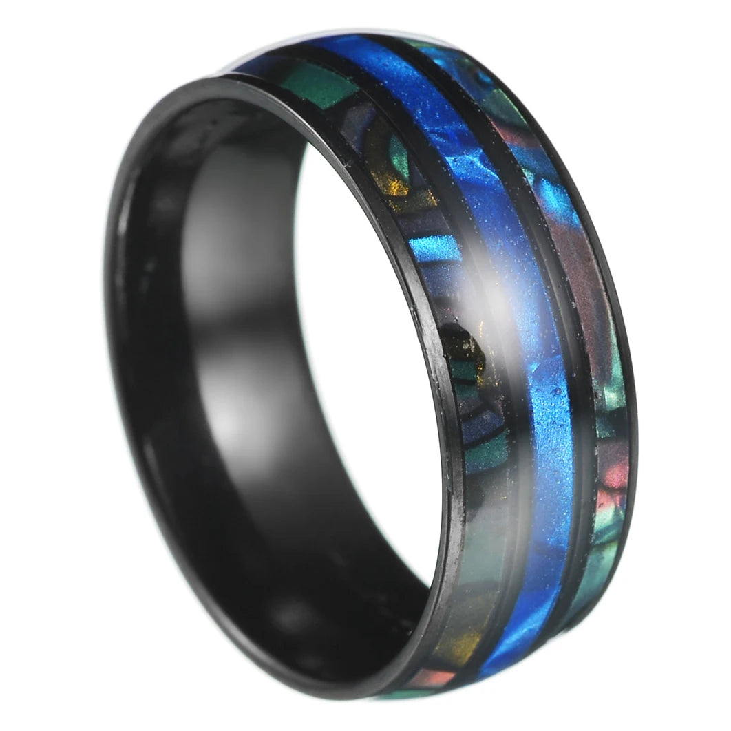 8MM Multicolor Rainbow Ring For Women Men LGBT Lebian Gay Jewelry Titanium Steel Wedding Engagement Rings Gifts Accessory - Cosmic Twink