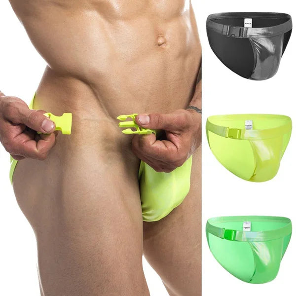 Jockmail  Men Underwear Sexy Male Swimming Briefs Underwear Pu Leather Men Swimwear Gay Swimsuit Male Swimming Trunks Swim Tanga - Cosmic Twink