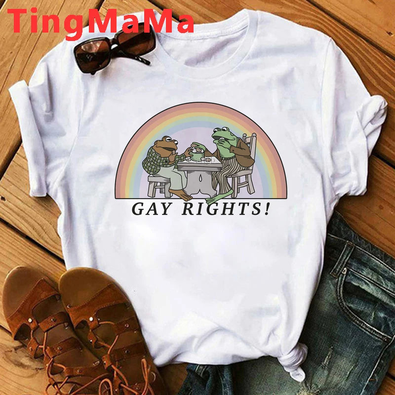Frog and Toad Be Gay Do Crime T Shirt Men Harajuku Anime Short Sleeve Tshirt Retro Cartoon Graphic Tees Unisex Tops T-shirt Male - Cosmic Twink