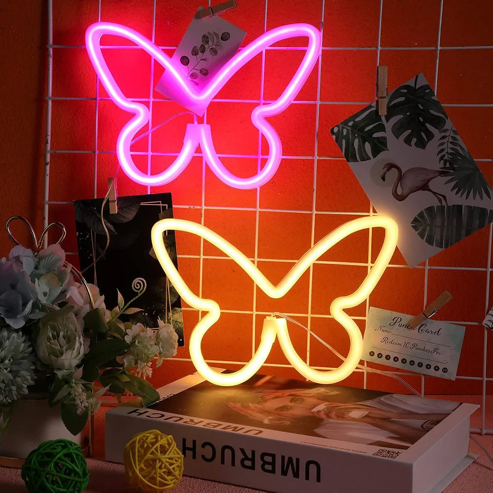 Butterfly Neon Sign USB/Battery Powered Cat LED Neon Light Skull Neon Lamp Wall Art Decor for Home Bedroom Birthday Gift Wedding - Cosmic Twink