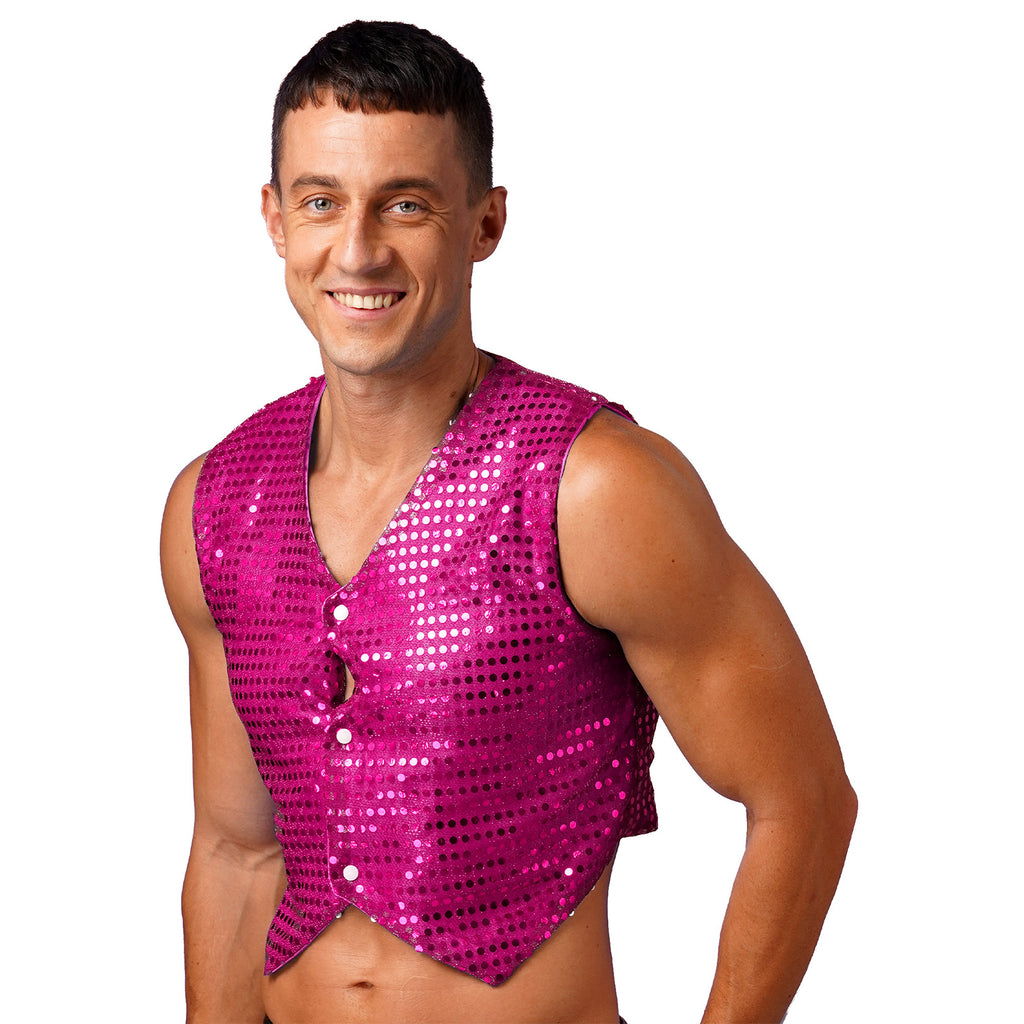 Mens Shiny Sequined Vest Tops V Neck Disco Irregular Hem Waistcoat Hiphop Jazz Dance Festival Rave Outfits Performance Costume - Cosmic Twink